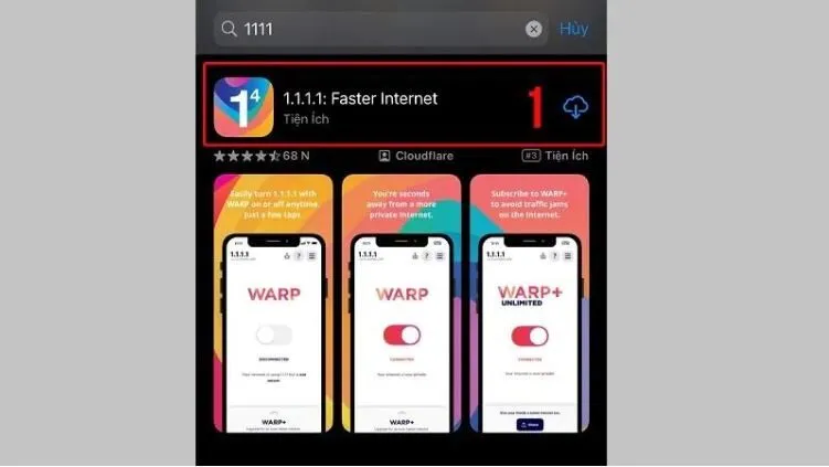 Các bước tải và cài đặt ứng dụng 1.1.1.1 trên Android và iOS.
